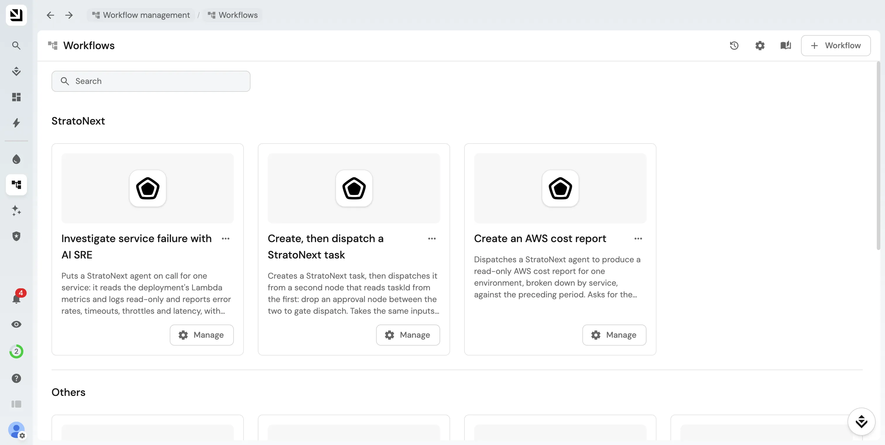 StratoNext workflows in Port: create then dispatch a task, and create an AWS cost report